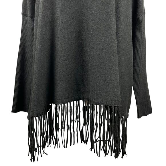 Cyrus Women's Knit Turtleneck Sweater Small Black Fringe Hem Boxy Oversized Top - Picture 3 of 11